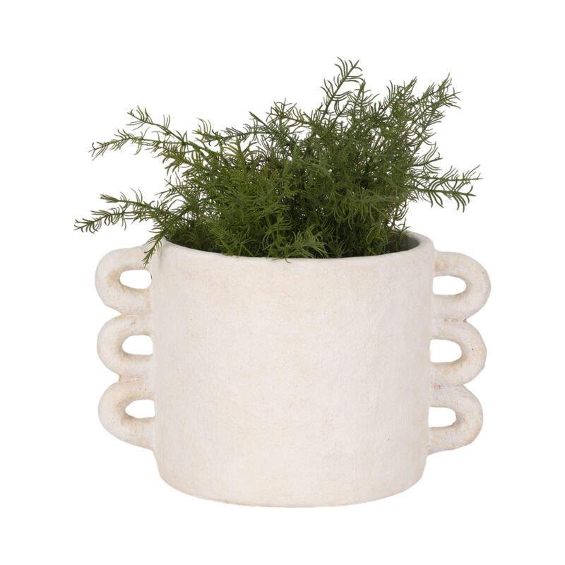 13" White Arch Handle Planter