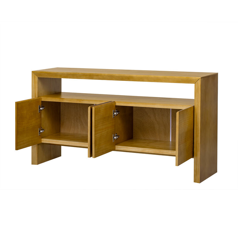 Merax Modern Minimalist Solid Wood Veneer Sideboard with Open Shelf