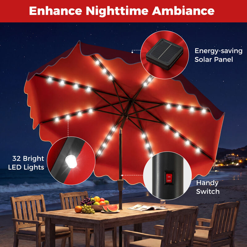 6-foot patio umbrella with solar lights 15 ft Large 36 LED Light, Double Sided Rectangle Umbrella with Crank Handle for Patio, Backyard, Garden, Pool, without Base Step into a world of enchanting evenings with our Patio Umbrella Mondawe 10 ft Outdoor Patio