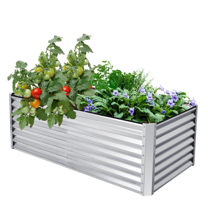 6 x 3 x 2 Feet Rustproof Metal Planter Box with Ground Stakes for Plants
