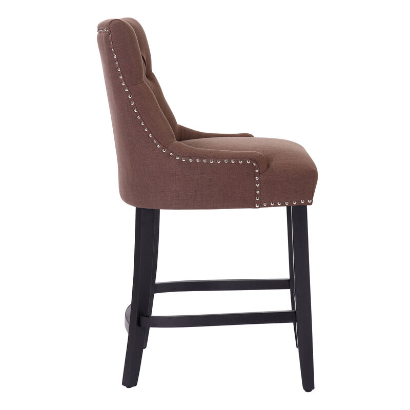 WestinTrends 24" Linen Fabric Tufted Upholstered Counter Stool (Set of 2)