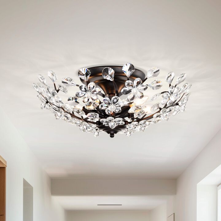 Juan 5-light Antique Copper Crystal Glass Flowers Blooms Flush Mount