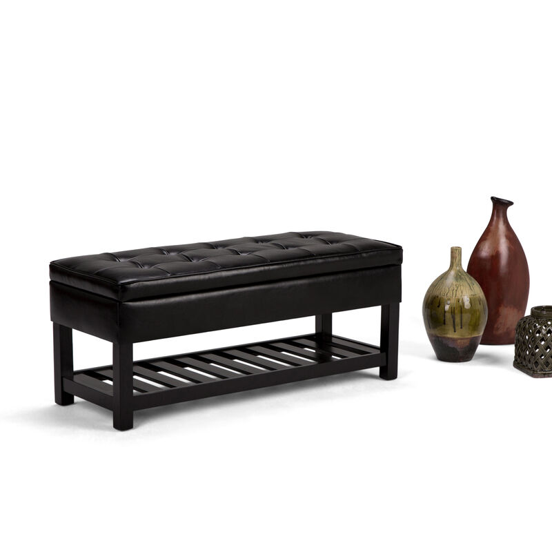 Cosmopolitan 44 inch Wide Transitional Rectangle Storage Ottoman Bench with Open Bottom in Midnight Black Faux Leather image number 2