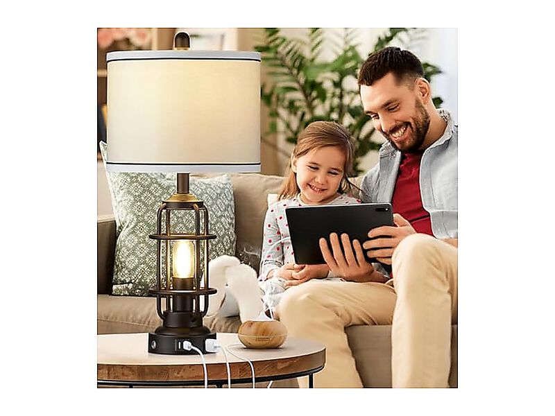26 Modern Lamp Living Room Industrial 3 Way Dimmable Beside Table USB Charging image number 2