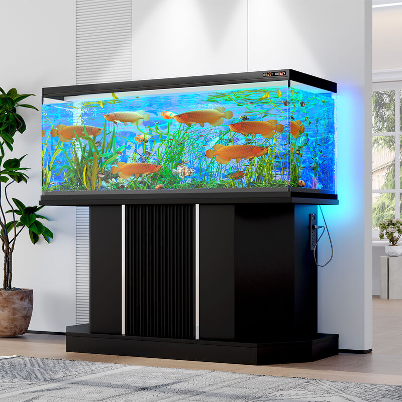 Whisen 55-75 Gallon Fish Tank Stand, Reptile Terrarium Stand, with Power Outlet, Cabinet and Shelf image number 1