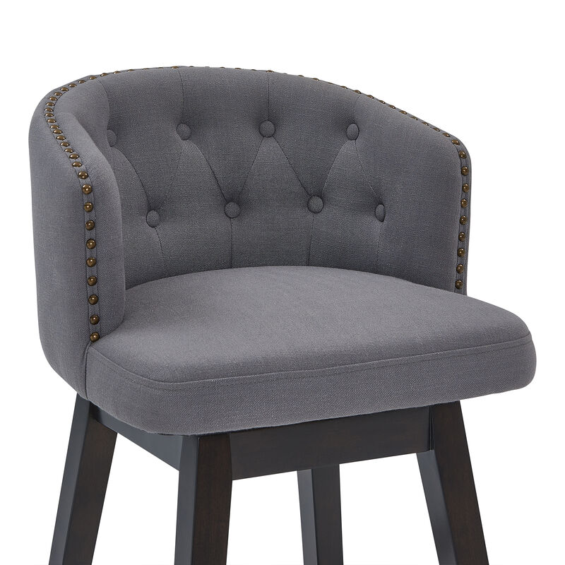 Celine  Counter Height Swivel Grey Fabric and Espresso Wood Bar Stool