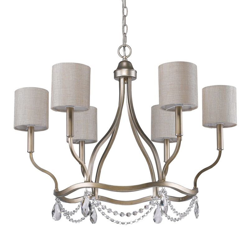 Hivvago Gold Candle Style Six Light Metal Dimmable Chandelier With White Shades