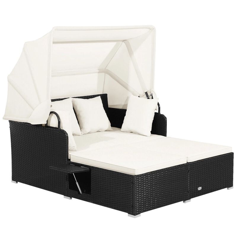 Mondawe Patio Rattan Daybed with Retractable Canopy and Side Tables