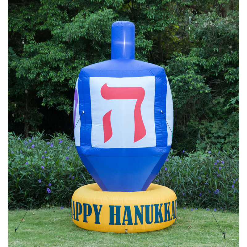 Giant Hanukkah Inflatable Dreidel - Yard Decor with Built-in Bulbs, Tie-Down Points, and Powerful Built in Fan