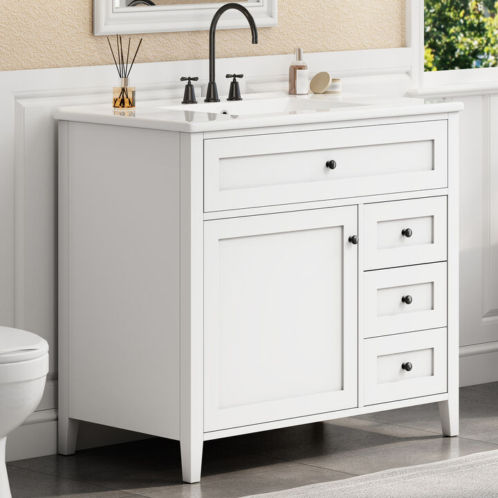 Merax Bathroom Storage Vanity with Left Adjustable Shelving Cabinet & 3 Right Smooth-Glide Drawers