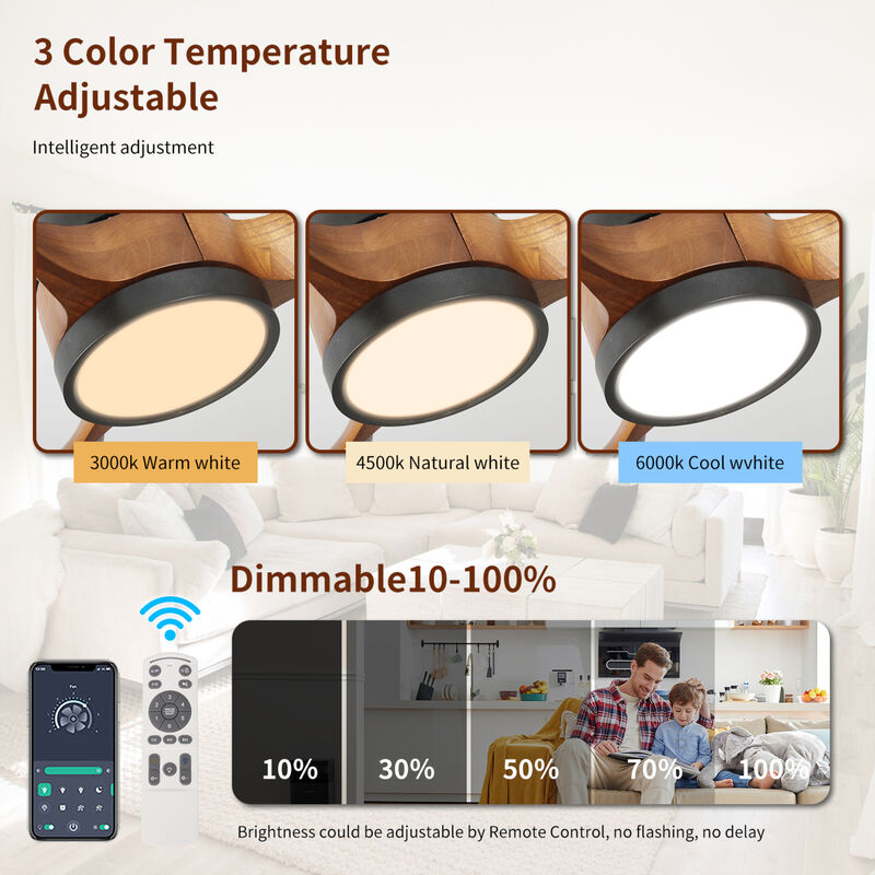ELEMENT ACE Contemporary Indoor Outdoor LED Ceiling Fan with Wood Blades and Remote Control image number 7