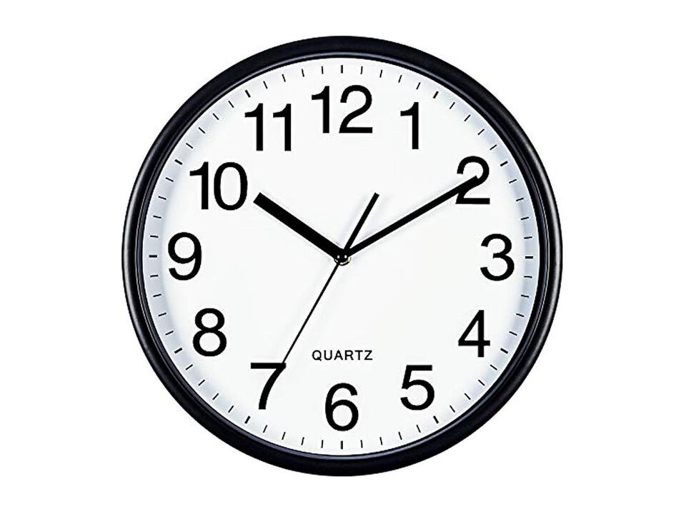 Black Wall Clock Silent Non Ticking Easy Read Battery Operated Office Decor