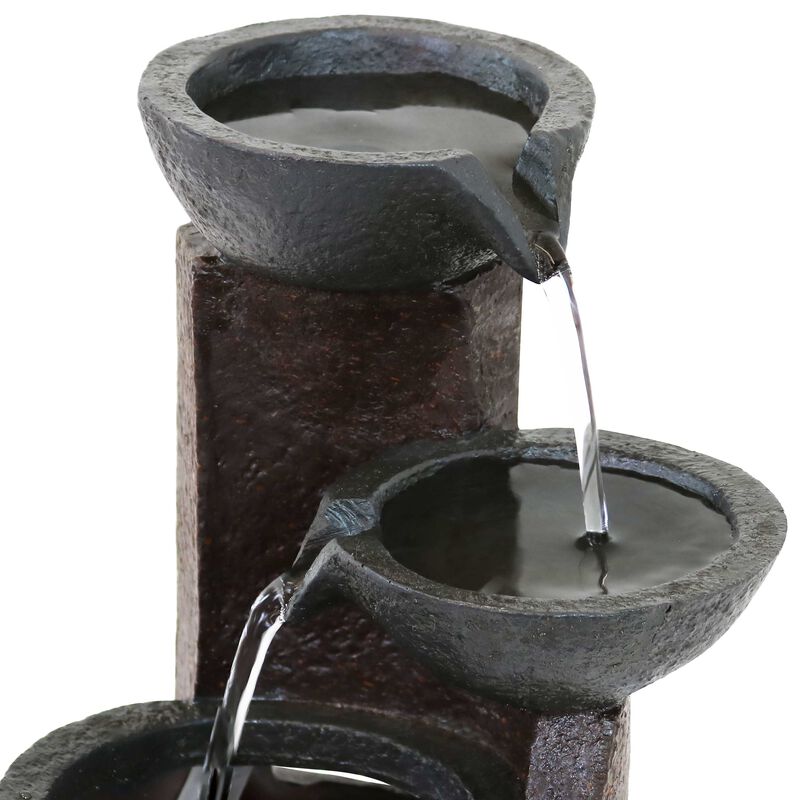 Sunnydaze Descending Bowls Resin Indoor 3-Tier Water Fountain - 9 in