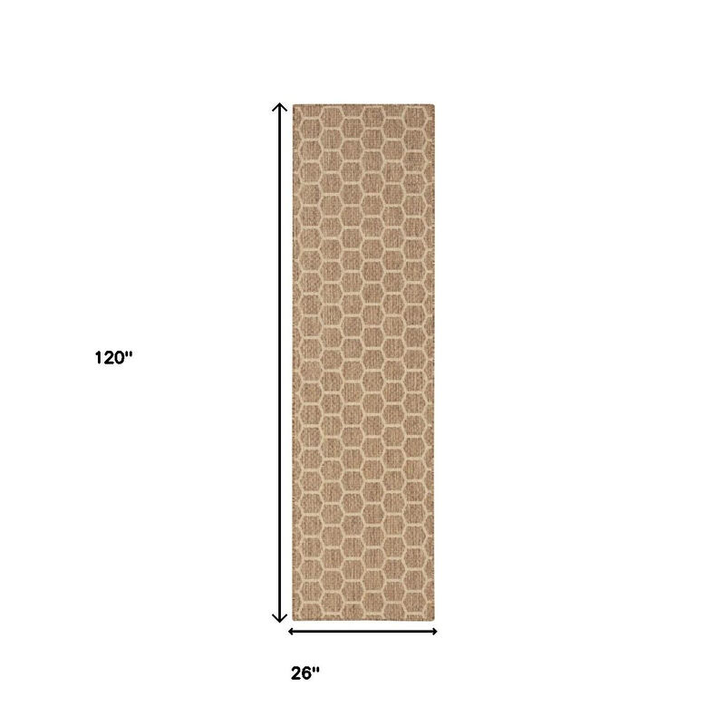 HomeRoots 10' Natural And Beige Geometric Indoor Outdoor Runner Rug image number 2