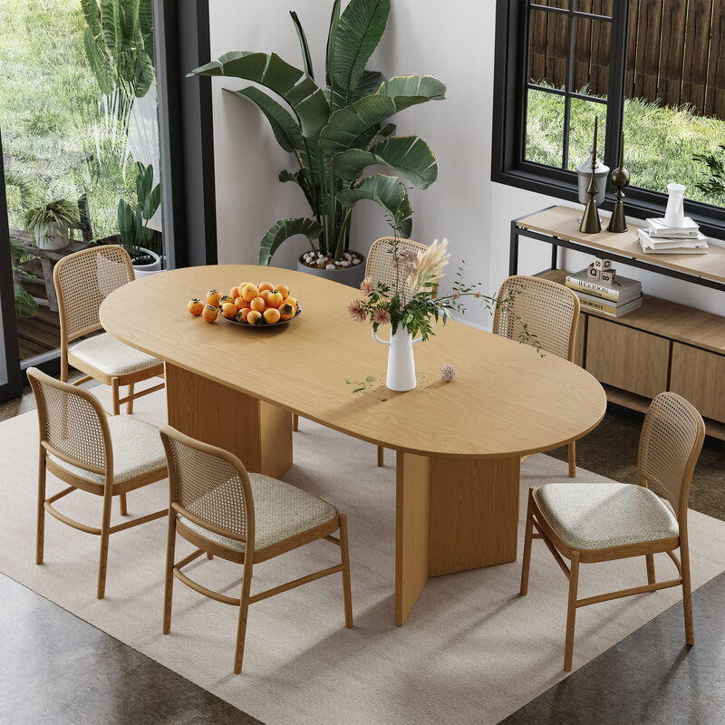 Brix 67V-Shaped Leg Oval Wooden Dining Table in BLACK Color(Seats 6).