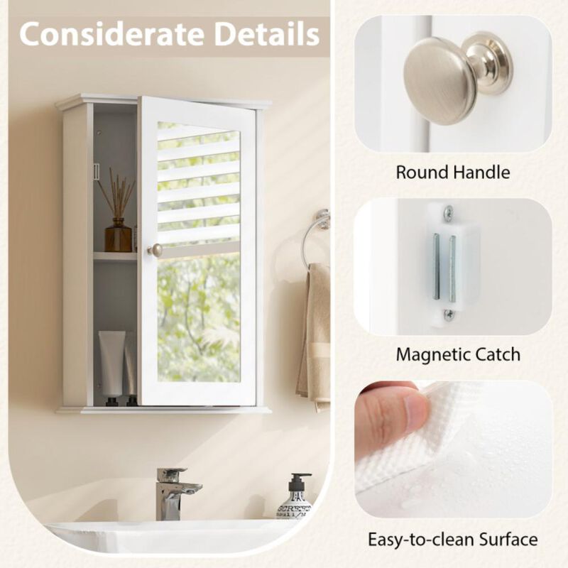 Hivvago Bathroom Wall Cabinet with Single Mirror Door and Adjustable Shelf