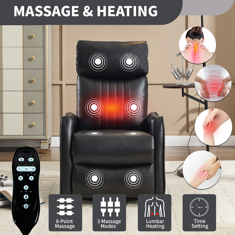 Faux Leather Manual Recliner Chair with Heat and Massage, Living Room Rocker and Swivel Chair image number 3