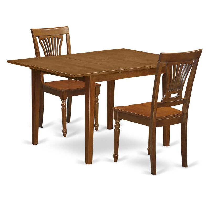 3 Pc Milan Kitchen Table featuring Leaf and 2 Wood Dinette Chairs in Saddle Brown .