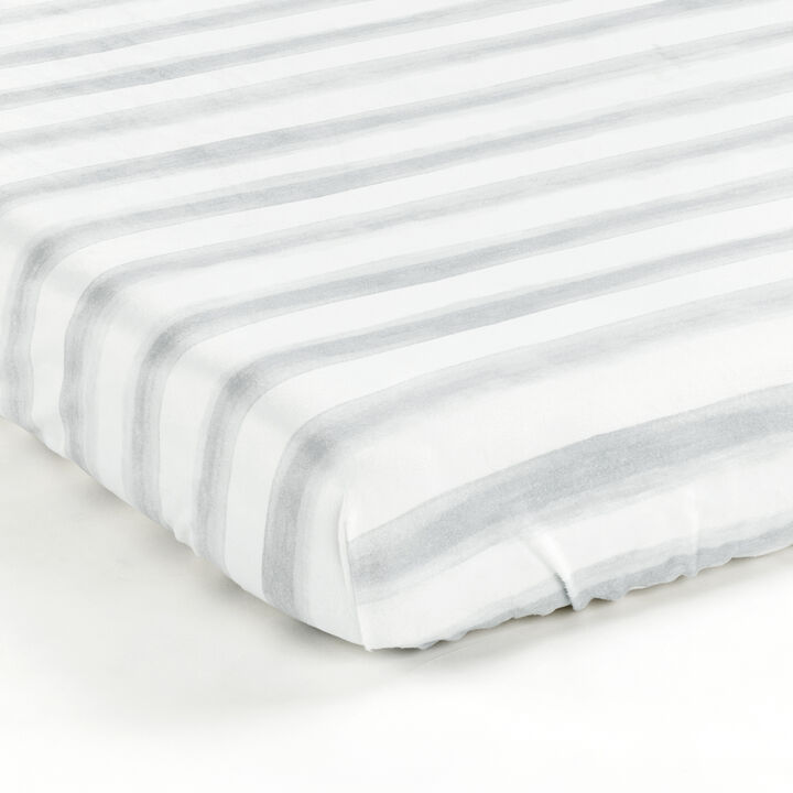 Watercolor Stripe Soft & Plush Fitted Crib Sheet Gray Single 28X52X9
