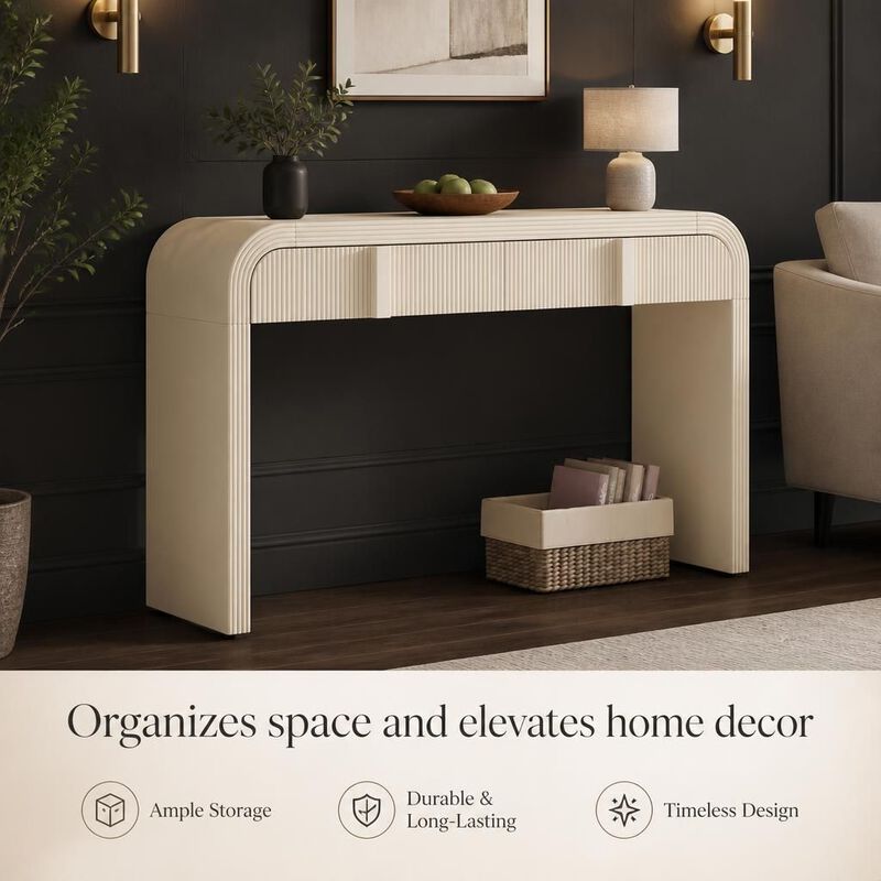GOODSILO Modern Console Table with 2 Spacious Storage Drawers, Fluted Rounded Silhouette Entryway Table for Hallway, Living Room and Entryway Spaces image number 4