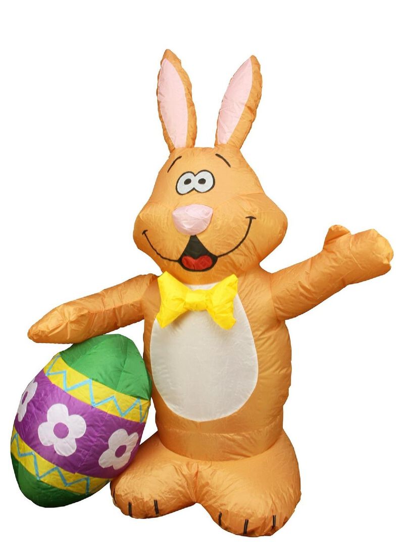 48" Inflatable Lighted Easter Bunny with Egg Outdoor Decoration