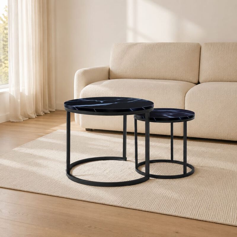 GOODSILO Set of 2 Nesting Coffee Tables Flexible Separable Combined Design for Living Room Bedroom Apartment Small Space Use as Side Table Nightstand Display Shelf image number 2
