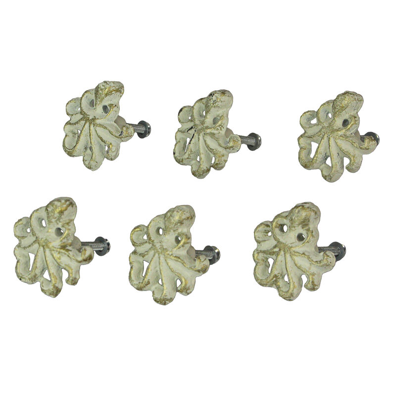 Set of 6 Rustic White Finish Cast Iron Octopus Drawer Pulls - Decorative Cabinet Knobs - Nautical Home Decor - Seaside Furniture Accents - 2 Inches Long image number 2