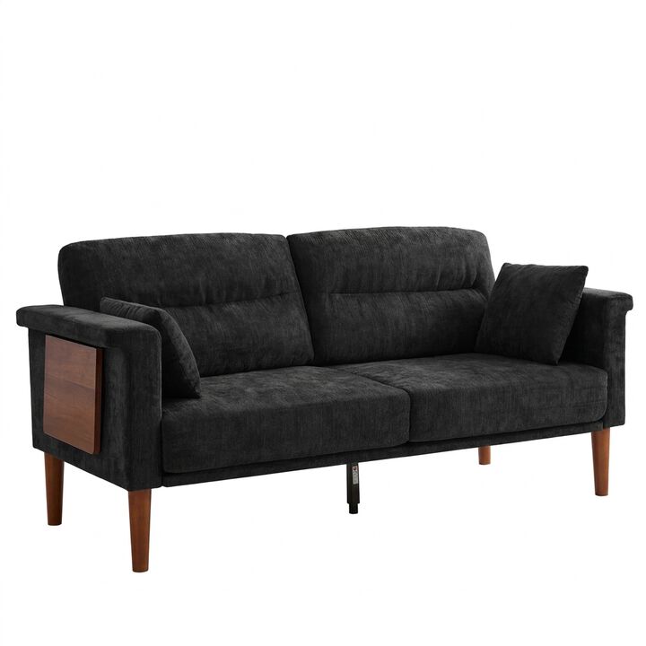 69" Chenille Loveseat Sofa with Foldable Side Tray Table