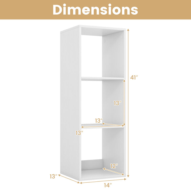 3 Cube Bookshelf with Back Guardrail for Living Room Bedroom