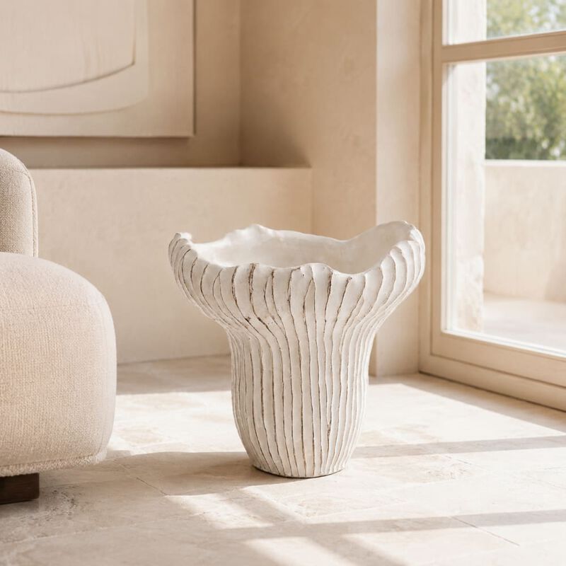WOW PIONEER 9.3x9x8.7" Sand and Cement Coral Planter with Textured Beige Finish image number 2