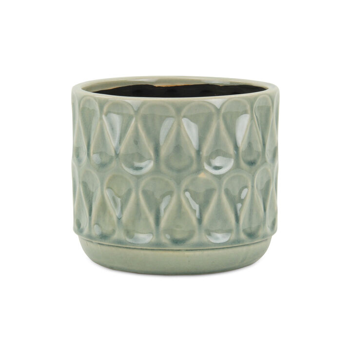 HomeRoots 7" Green Geometric Ceramic Indoor Outdoor Round Pot Planter