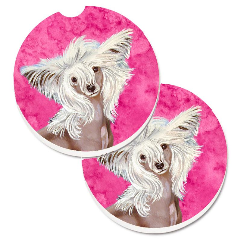Caroline's Treasures Pink Chinese Crested Set of 2 Cup Holder Car Coasters LH9392PKCARC, 2.56, Multicolor image number 0