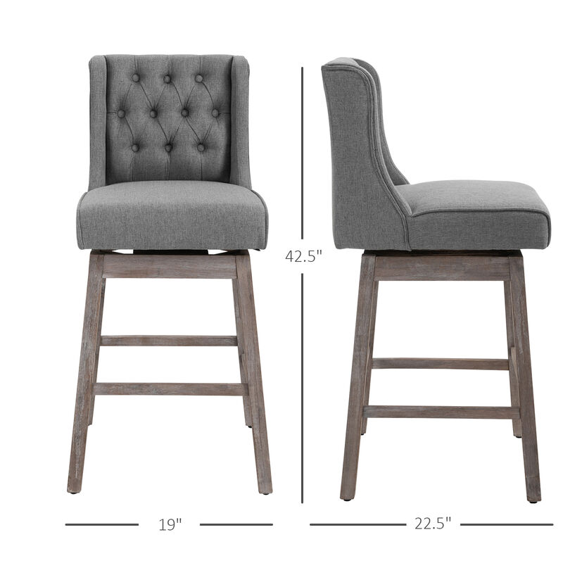 Hivvago Bar Height Dining Stools, Set of 2 with Tufted Seats image number 2