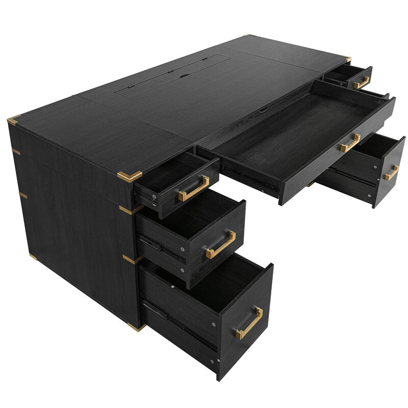 Whisen 70" Executive Desk, 7-Drawer USB MDF Metal for Home Office Study image number 8