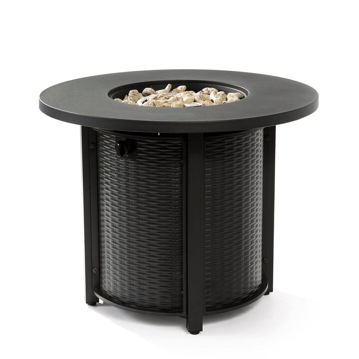 32" Propane Gas Fire Pit Table, 50000 BTU Black Round Steel Fire Pit for Patio Deck Garden Courtyard