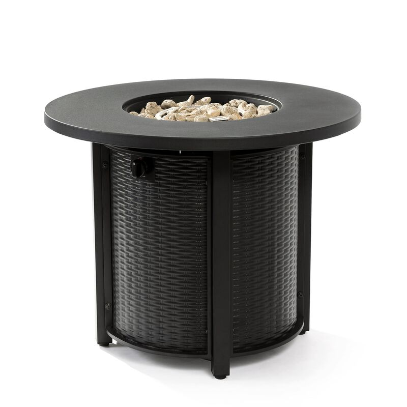 32" Propane Gas Fire Pit Table, 50000 BTU Black Round Steel Fire Pit for Patio Deck Garden Courtyard