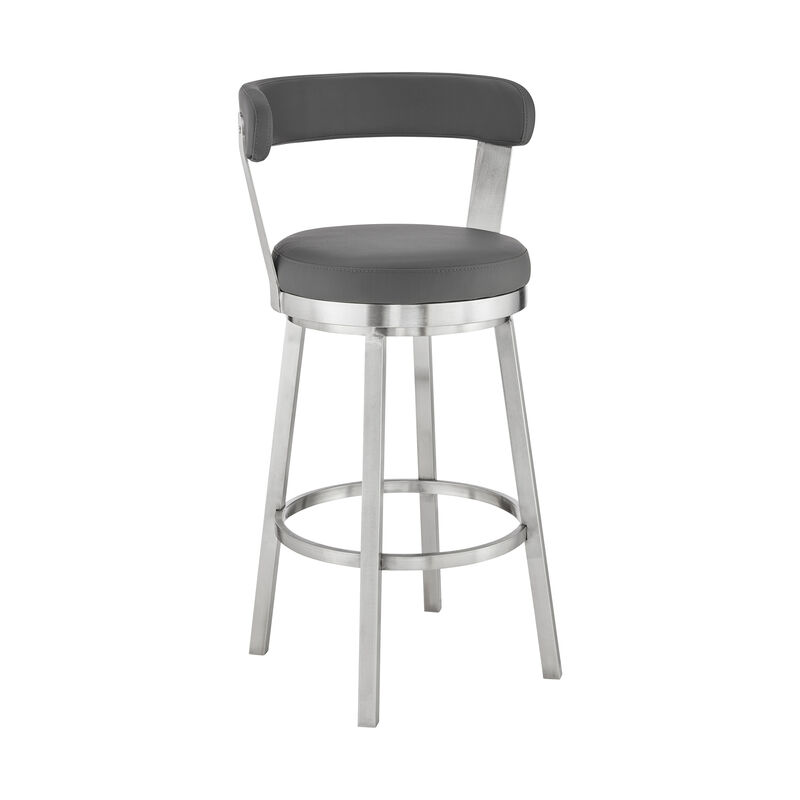 Kobe  Counter Height Swivel Bar Stool in Brushed Stainless Steel Finish and Gray Faux Leather image number 0