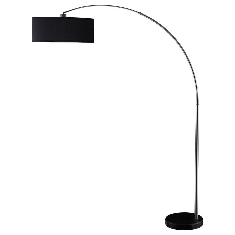 Floor Lamp with Pendant Drum Shade and Arched Arm, Black-Benzara image number 1