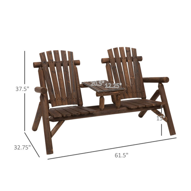 Patio Bench Chair with Center Coffee Table Outdoor Loveseat for Garden & Porch Seating