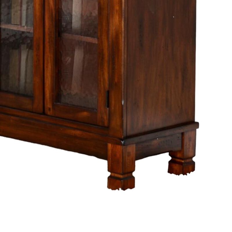 Odell Bookcase Cabinet, 4 Beehive Glass Doors, Slate Inlay Dark Brown - Benzara