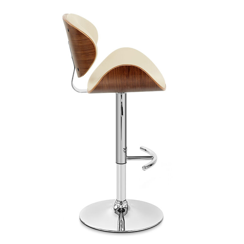 Naples Cream Faux Leather Adjustable Height Swivel Walnut Wood and Chrome Base Stool