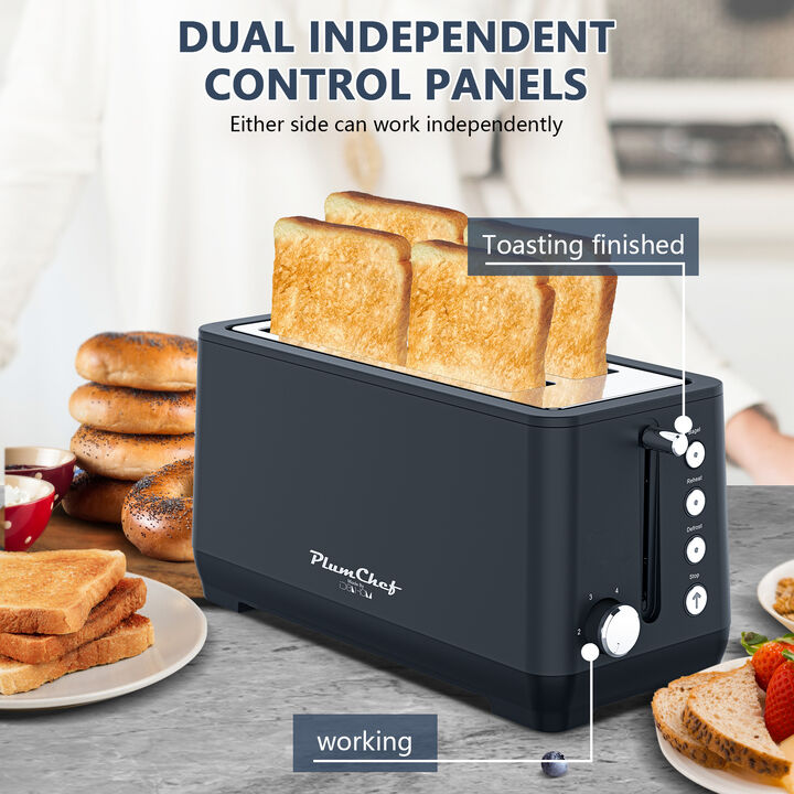 4-Slice Toaster, Extra Wide Long Slot Toaster with Warming Rack, 6 Browning Settings, Removable Crumb Tray, Stainless Steel Housing