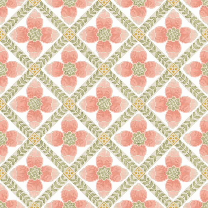 Mimi Coral Quilted Floral Peel & Stick Wallpaper