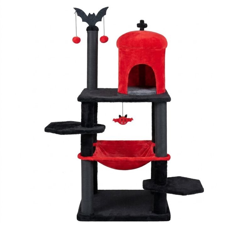 Halloween Cat Tree Tower with Spider Toy and Multiple Levels