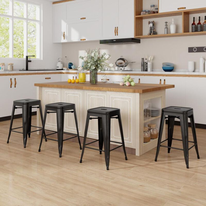 Hivvago 24 Inch Set of 4 Tolix Style Counter Height Barstool Stackable Chair