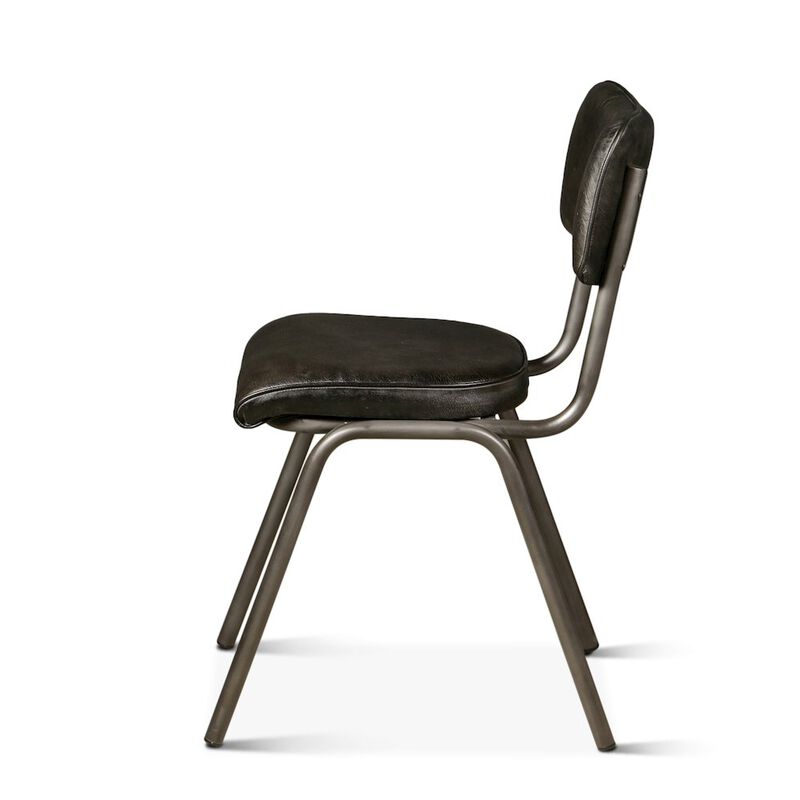 World Interiors William Dining Chair in Ebony Leather and Iron image number 2
