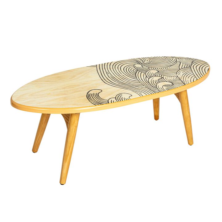 Sea Waves Surfboard Oval Coffee Table, Multicolor