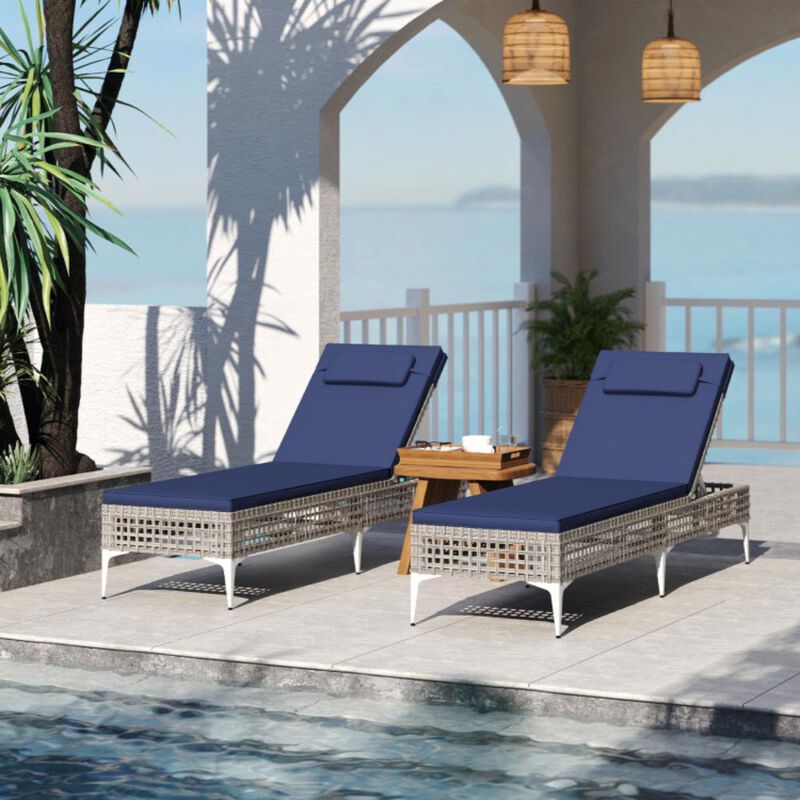 Hivvago Patio Chaise Lounge Chair with 6-Level Adjustable Backrest and Headrest for Poolside