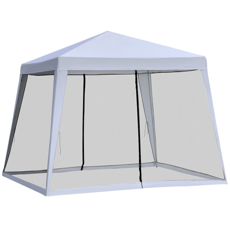 10'x10' Outdoor Party Tent Canopy with Mesh Sidewalls, Patio Gazebo Sun Shade Screen Shelter, Grey image number 1