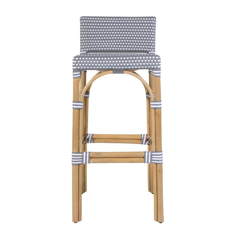 Butler Specialty Serienna 30 in. Seat Height Rectangular Rattan Low Back Bar Stool White and Gray image number 4